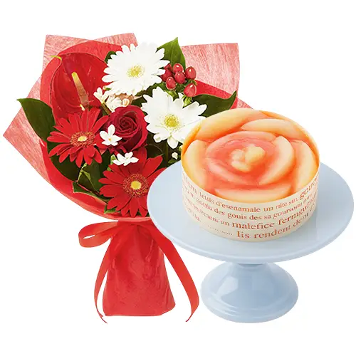 Splendid Flower Bouquet with Cake