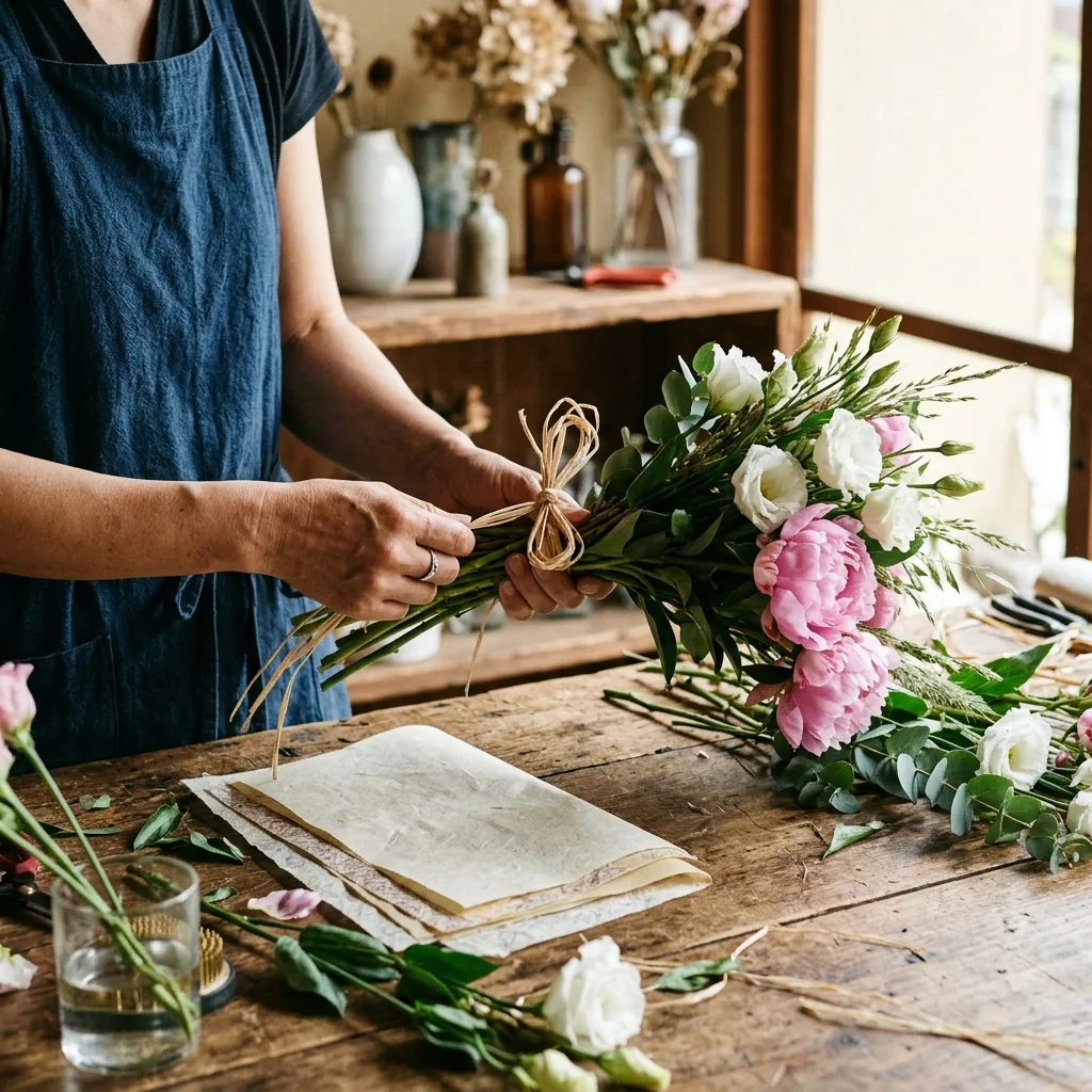 Florist arranging flowers
